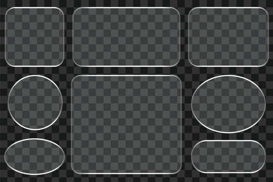 3D liquid glass buttons with a transparent neon holographic effect, isolated on a dark background. Render of liquid glass frame, UI UX elements . Modern liquid glass.