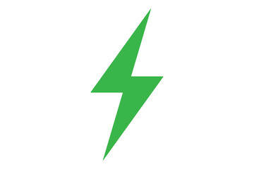 Green lightning bolt icon vector, electric power symbol, energy logo design, thunder flash sign, eco electricity graphic, modern flat icon for apps, branding, UI, web