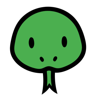 Cute green snake head vector, minimalist serpent face with tongue.