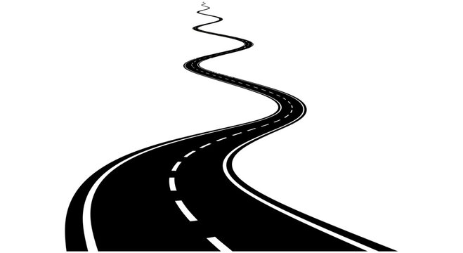 Winding road stretching into distance with smooth curves and clear markings for safe travel and navigation through scenic landscapes and various terrains