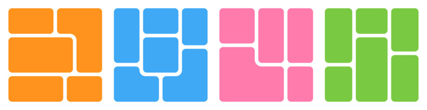 Colorful Bento Shapes Vector Set with Geometric Block Grid Layout
Modern Rounded Rectangle Tiles Collection on Transparent Background PNG
