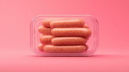 Meal Prep Container with Sausages on Pink Background