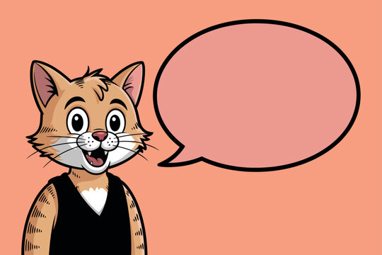 A cartoon cat with a speech bubble is ready to communicate in a playful and humorous way.