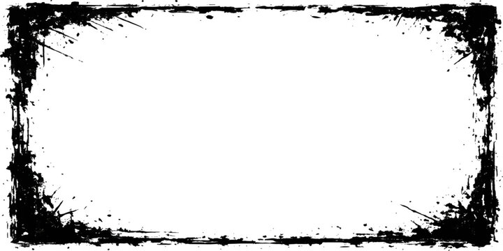 Black grunge frame border with ink splatter texture for text or design decoration