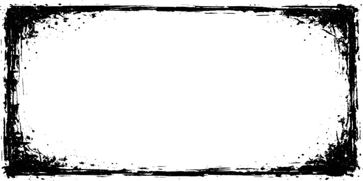Black grunge frame border with dirty paint splatter texture for vintage design and text decoration vector.