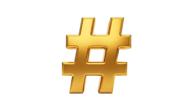 A golden hashtag symbol on a white background