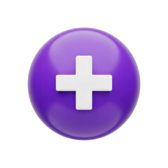 Obraz premium A white plus sign on a purple circle isolated on transparent background