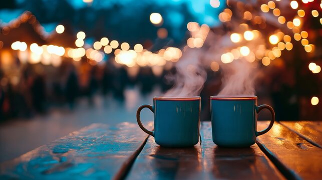 coffee cup and coffee beans on wooden table in cafe