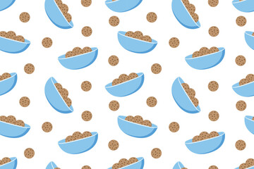 Seamless pattern with cookies and bowls, cute hand drawn sweets background for kitchen decor, bakery packaging, textile, wallpaper and cozy food illustration