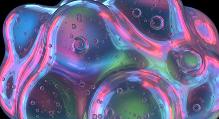 Vibrant iridescent bubbles in shimmering colors