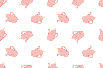 Seamless pattern with teapot, cute hand drawn tea background for kitchen decor, cafe packaging, textile, wallpaper and cozy illustration
