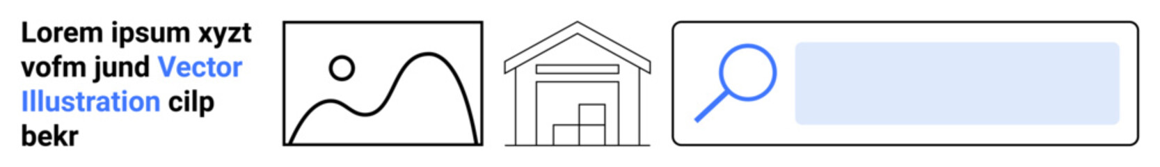 Obraz premium Information analysis, research, search functionality, data identification, digital tools, education. A document, outline of a building and magnifying glass focus on search functionality. Research