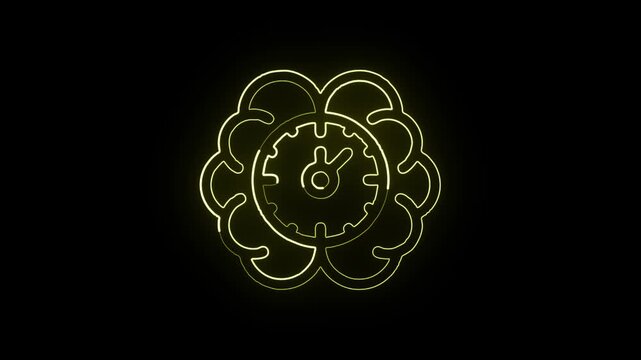 Glowing neon line memory icon with rotating circuit pulse animation. Technology data storage symbol animation HD video isolated on black background.