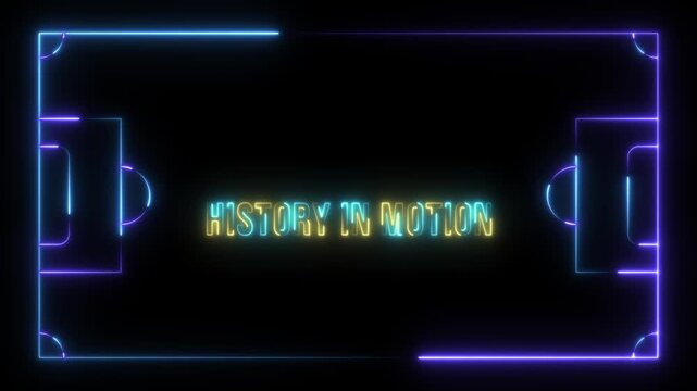 A powerful neon declaration 'VICTORY IS MINE' displayed within a vibrant, glowing, abstract sports arena outline. 4k video
