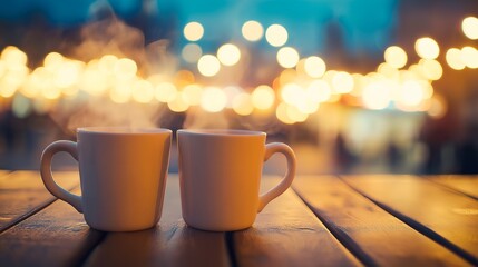 Obraz premium coffee cup and coffee beans on wooden table in cafe