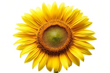 Fototapeta premium Sunflower – Bright yellow sunflower, facing forward, isolated on white background, realistic texture, vivid colors, natural lighting.