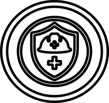 Consrtuction safety helmet icon with shield and medical cross symble