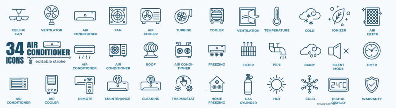 Air Conditioner Icon &mdash; Cooling HVAC Climate Control System, AC Unit, Ventilation Fan, Temperature Technology Vector