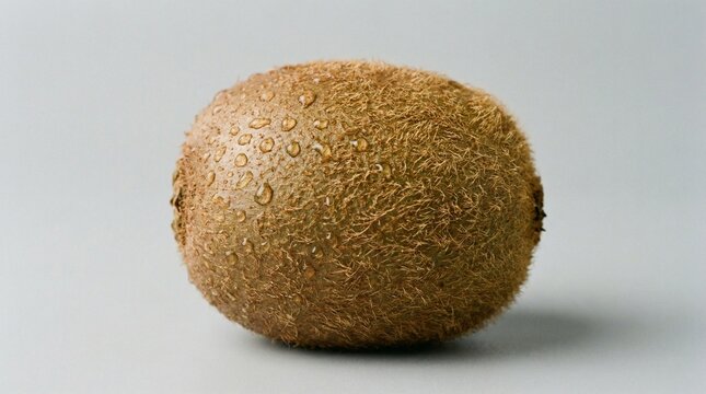 Fresh Whole Kiwi Fruit with Water Droplets on a Light Grey Background