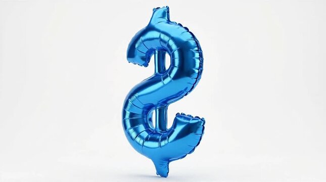 Vibrant Blue Mylar Balloon Shaped as a Dollar Sign on a Clean White Background, Symbolizing Finance, Wealth, and Economic Success