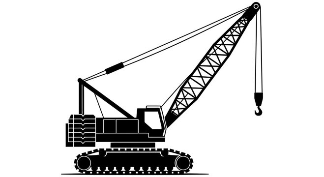 Heavy construction machinery crawler crane with hook and boom on tracked vehicle for lifting heavy loads on building sites and industrial areas efficiently every day