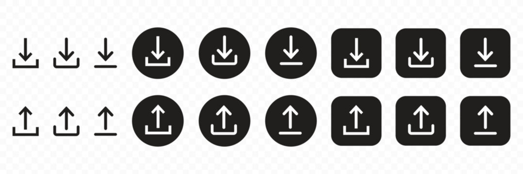 Download and upload icon button set. Icon symbol for download  upload  send file  document  receive  cloud upload  cloud download  cloud storage. Vector icon illustration