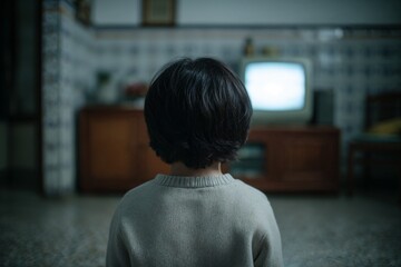 Child watching television alone in living room