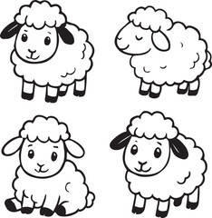 Fototapeta premium Four adorable cartoon sheep in various poses