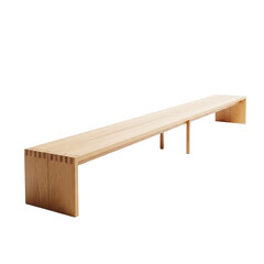 Long wooden bench with slanted legs isolated on white background