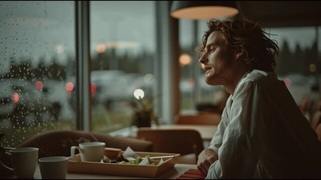 Thoughtful person in cafe contemplation and reflection in interior