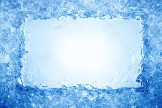 Chilled ice frame with blue crystal ice cubes surrounding a clear center