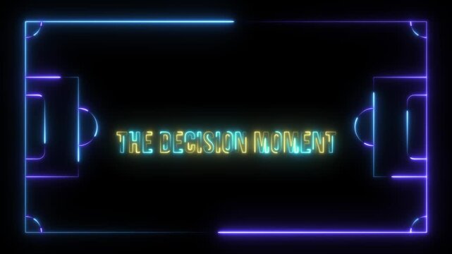 The influential phrase "THE DECISION MAKER" glows in captivating neon, framed by a dynamic, futuristic sports field outline. 4k video