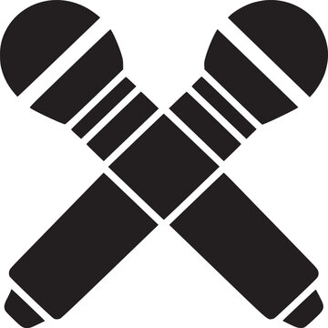 Minimalist crossed microphones icon, black silhouette of dual vocal mics, professional podcast and karaoke equipment vector illustration for music events