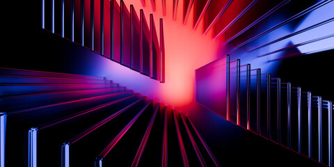Cyber elements made of transparent glass and liquid acrylic purple blue glow on black backdrop cinematic tech background design cover art visuals 3d rendering © IM_VISUALS