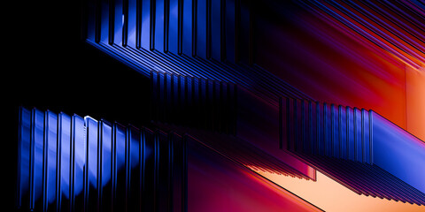 Cyber elements made of transparent glass and liquid acrylic purple blue glow on black backdrop cinematic tech background design cover art visuals 3d rendering © IM_VISUALS