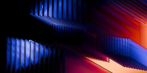 Cyber elements made of transparent glass and liquid acrylic purple blue glow on black backdrop cinematic tech background design cover art visuals 3d rendering © IM_VISUALS
