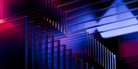 Cyber elements made of transparent glass and liquid acrylic purple blue glow on black backdrop cinematic tech background design cover art visuals 3d rendering © IM_VISUALS