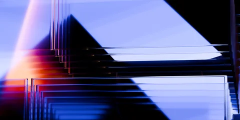 Cyber elements made of transparent glass and liquid acrylic purple blue glow on black backdrop cinematic tech background design cover art visuals 3d rendering © IM_VISUALS