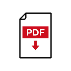 Red P D F file with download arrow on white background also transparent background document