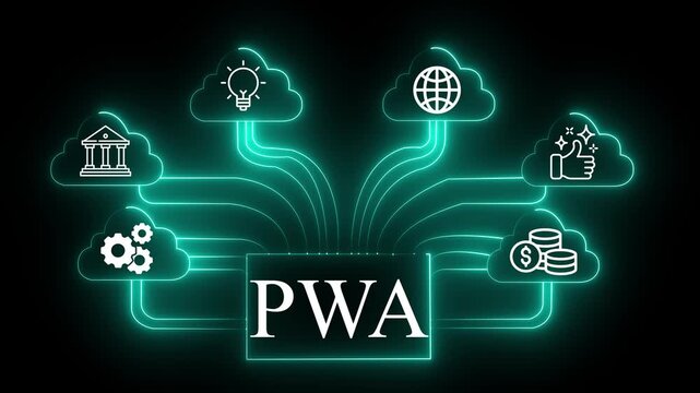 Creative PWA eco energy concept and recycling symbol vector illustration featuring a modern business sign design set for web technology and social media network communication