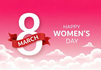 Happy Women's Day celebration with number 8 over clouds and pink sky