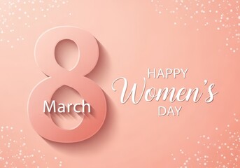 Soft pink illustration for Happy Women's Day with number 8 and confetti