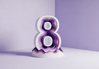 Abstract layered number 8 sculpture in pastel purple tones