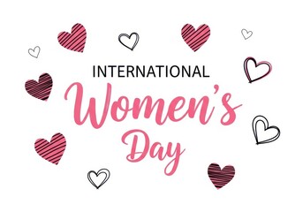 International Women's Day message surrounded by hand-drawn hearts