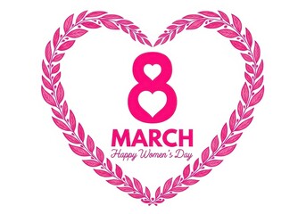 Happy Women's Day heart wreath with number 8 and floral accents