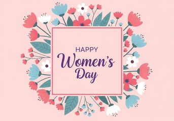 Happy Women's Day floral frame with diverse color palette and typography