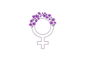 Female Symbol with Purple Flowers Wreath Isolated PNG