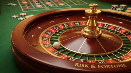 Golden Casino Roulette Wheel with Ball Landing on Black Pocket Represents Gambling, Luck, and Risk Concept