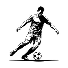 Naklejka premium Soccer player dribbling ball on field showing dynamic movement in vector illustration
