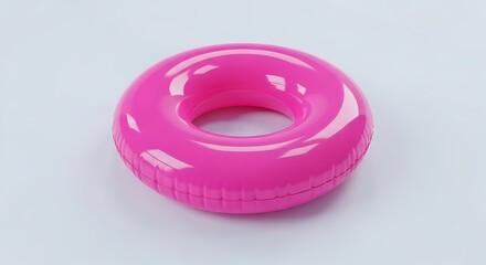 A glossy, vibrant pink inflatable swim ring isolated on a pristine background, perfectly embodying the spirit of summer fun, carefree vacation moments, and refreshing poolside leisure activities